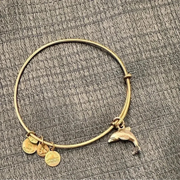 SUMMER FUN! Brass Alex And‎ Ani Bracelet With Silver Dolphin - Picture 1 of 1